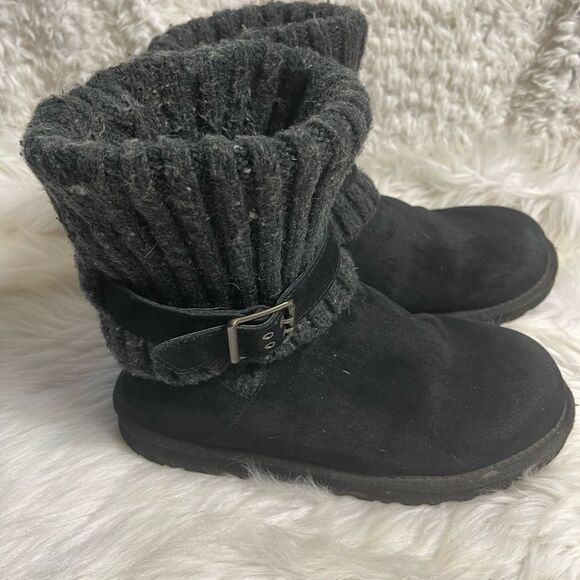 UGG Australia Cambridge 1003175 leather Suede black Knit top Buckle Boots SZ8 - Picture 2 of 13